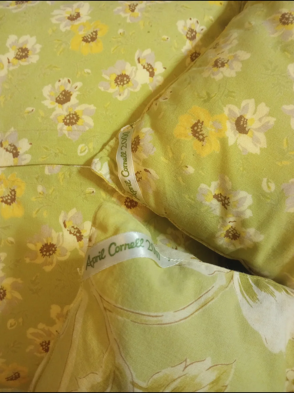 April Cornell  2000 Yellow Floral Pillow Shams and Quilted Blanket Vintage